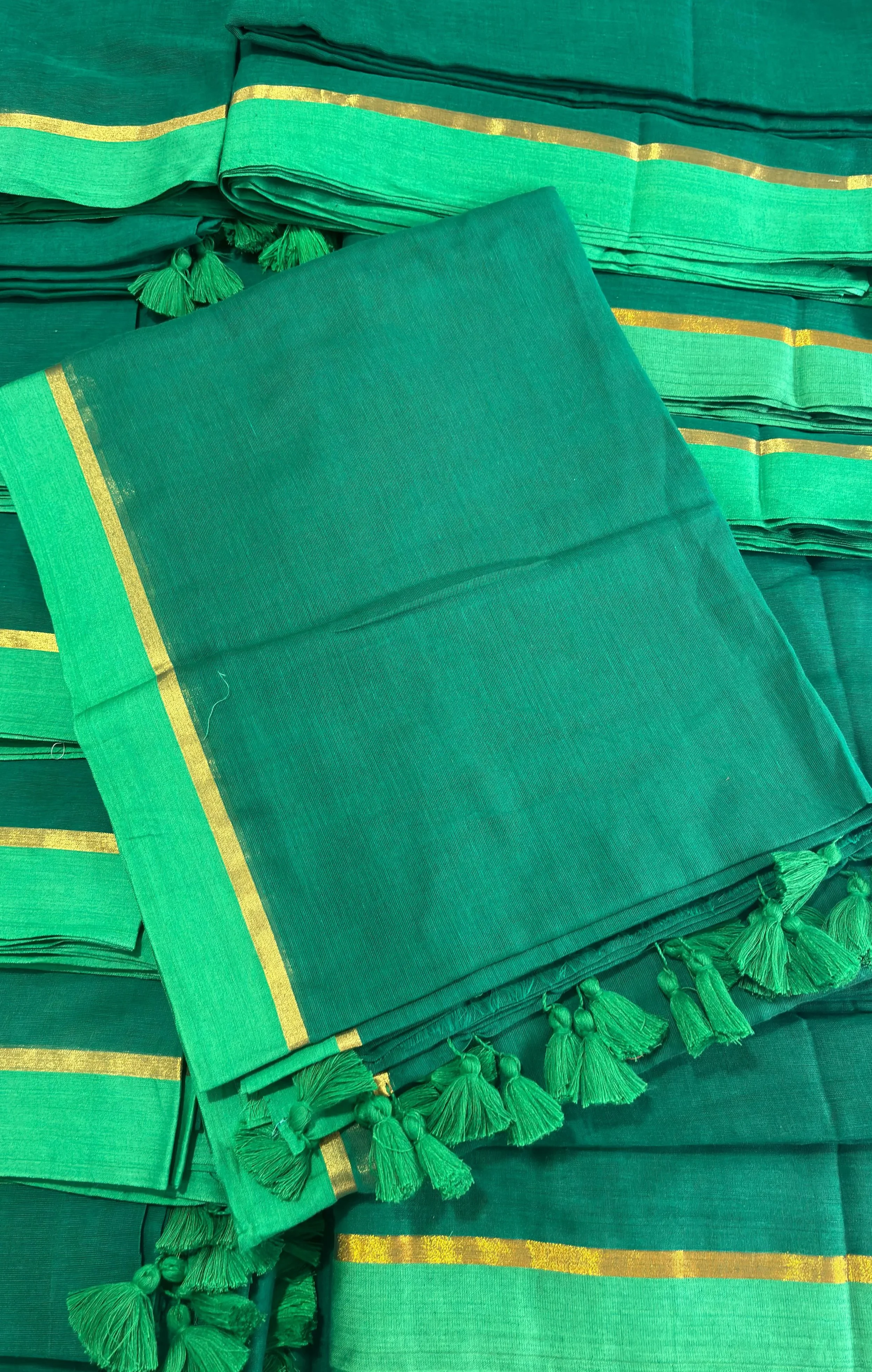 Bottle Green Mulmul Cotton Premium Quality Saree
